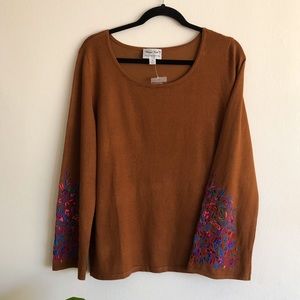 Linea by Louis Dell'Olio Knit Sweater with Embroidery Brown